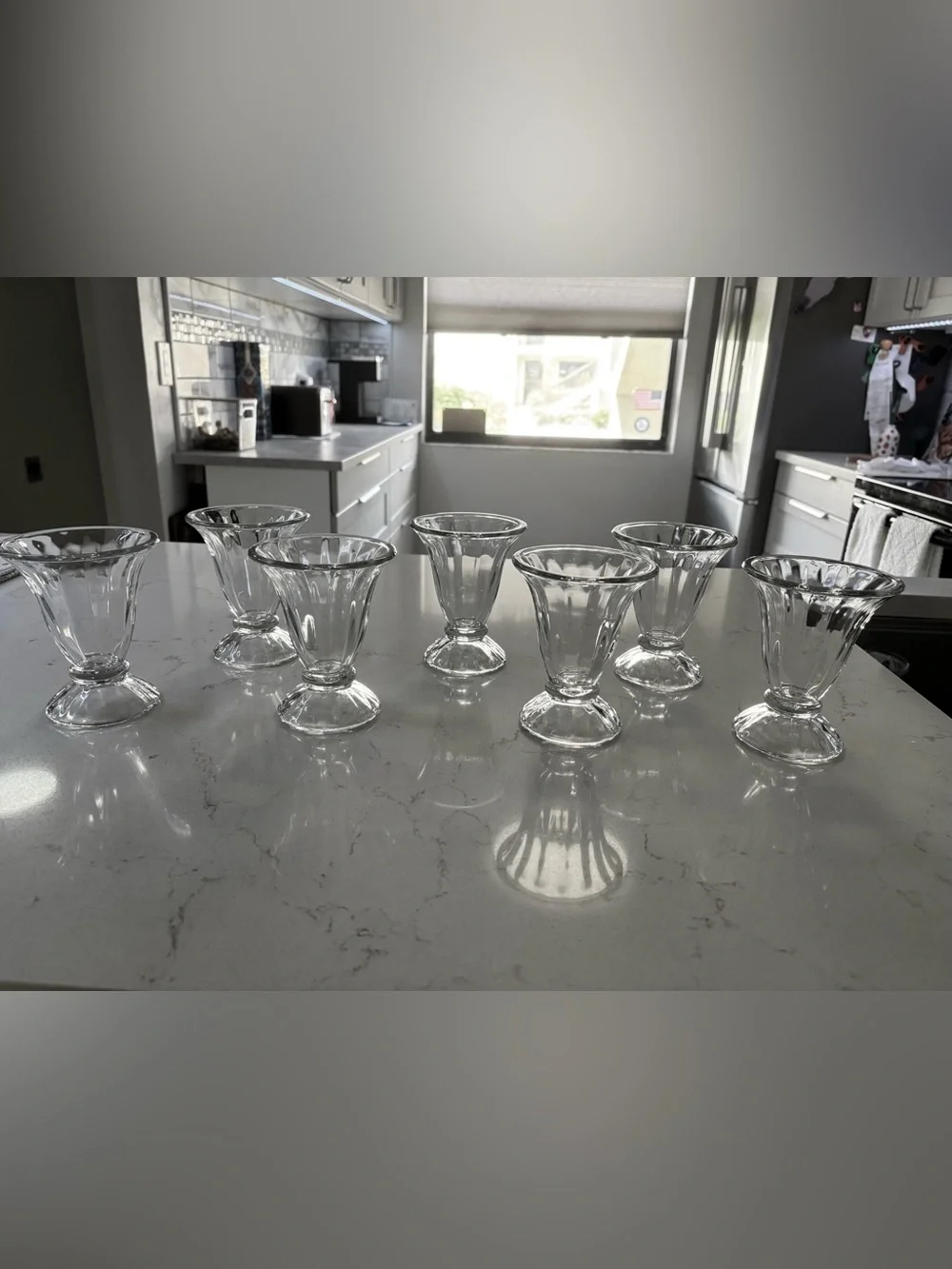 Set of 7 New Old Stock Libbey Clear Glass Tulip Sundae Cups - Vintage